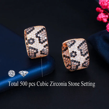 Luxury Leopard Square Cubic Zirconia Earrings