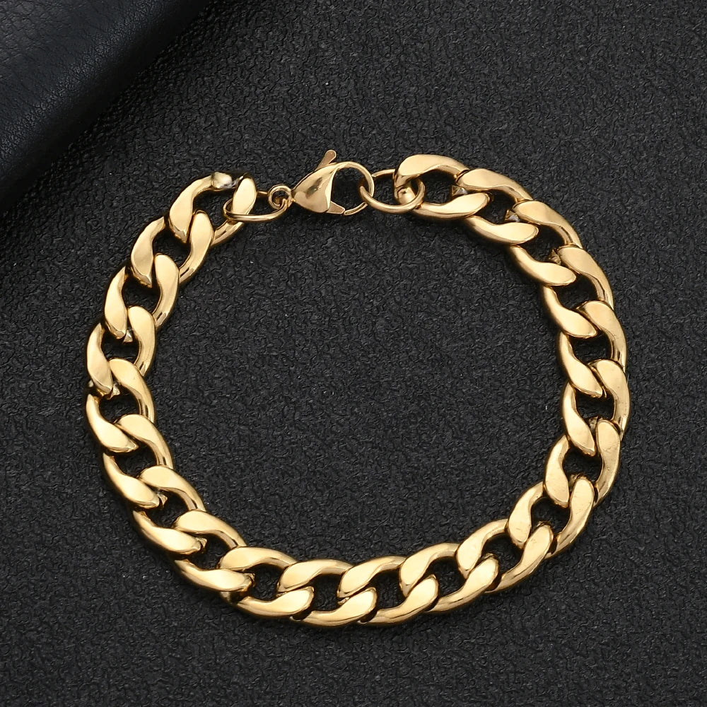 Gold Black Silver Color Cuban  Bracelet 0.23/0.31/0.39 in Length 7 in