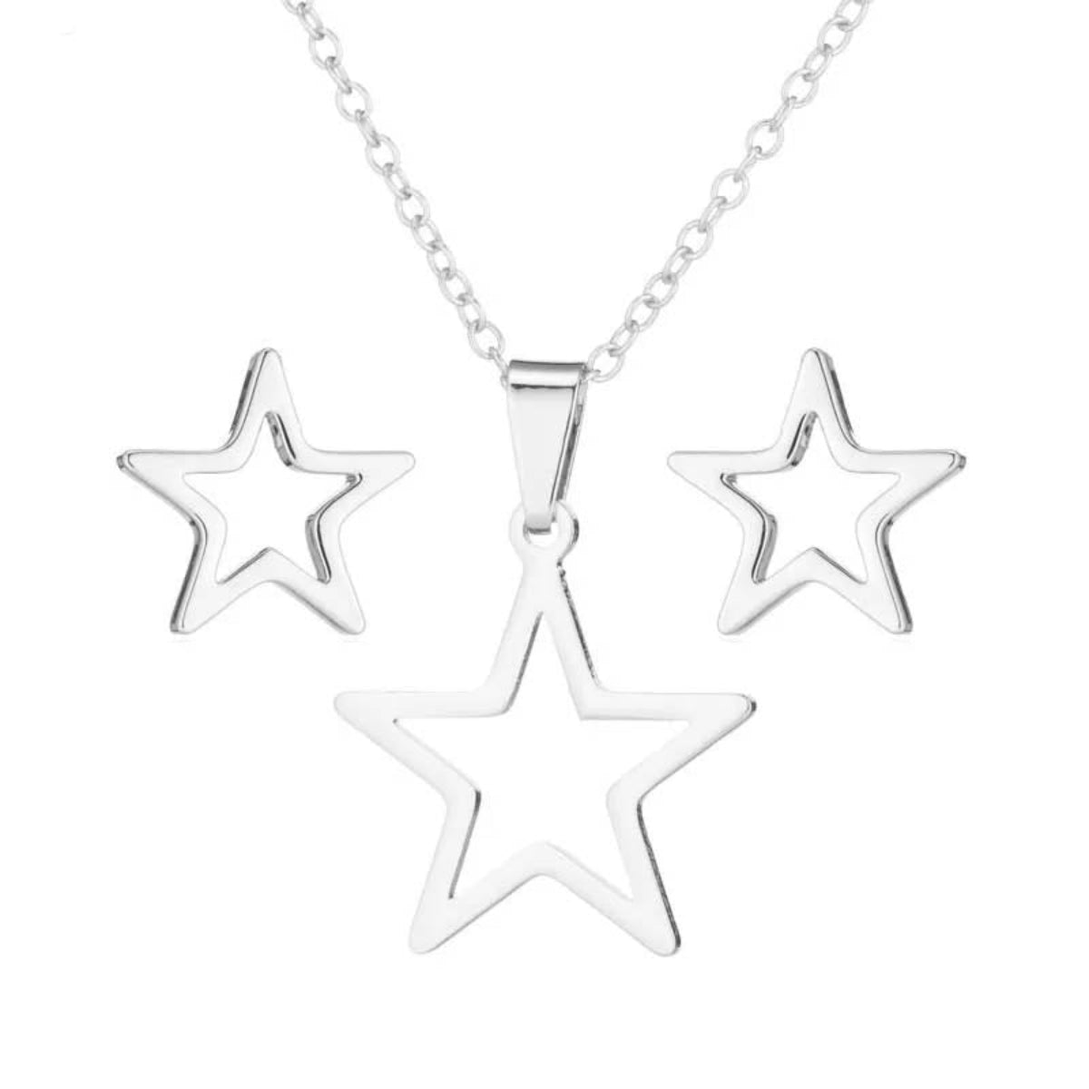 Gift packaging of gold and silver star necklace set