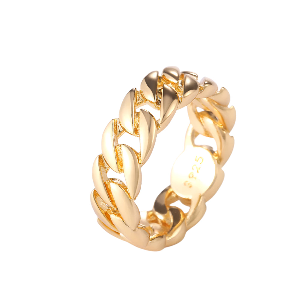 Bold Cuban Chain Gold Ring on white background