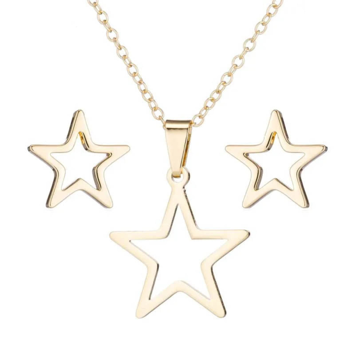 Star pendant necklace and earrings set – gold finish