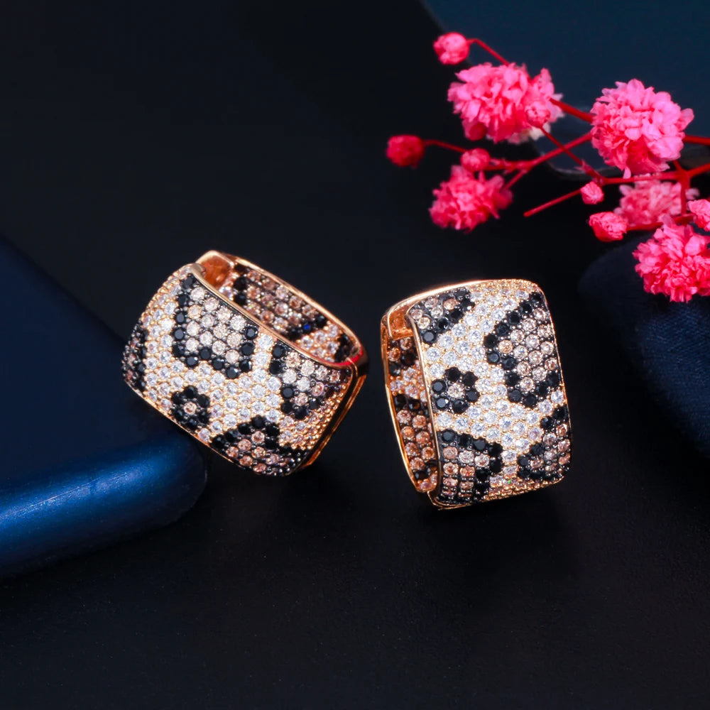 Luxury Leopard Square Cubic Zirconia Earrings