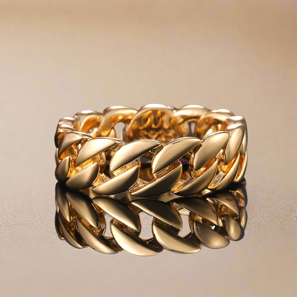 Two-tone silver and gold chain ring close-up