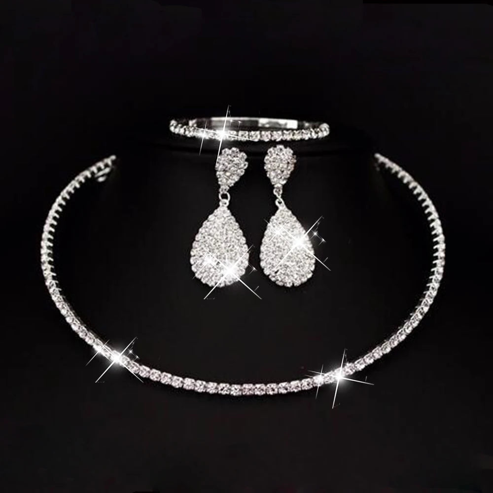 AINAMEISI Luxury Crystal Bridal Jewelry Sets Classic Rhinestone Necklace Earrings Bracelet Wedding Jewelry Set For Women.