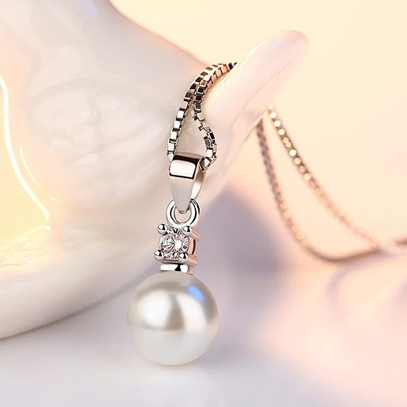 Silver Color  Necklace Drilling Of Zircon Pearls For Women Fine Jewelry.