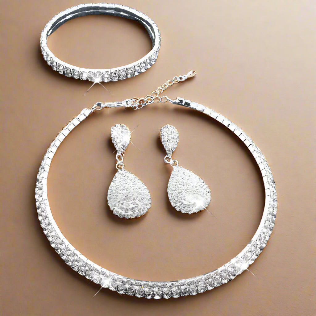 AINAMEISI Luxury Crystal Bridal Jewelry Sets Classic Rhinestone Necklace Earrings Bracelet Wedding Jewelry Set For Women.