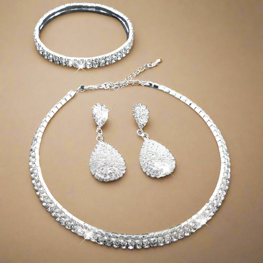 AINAMEISI Luxury Crystal Bridal Jewelry Sets Classic Rhinestone Necklace Earrings Bracelet Wedding Jewelry Set For Women.