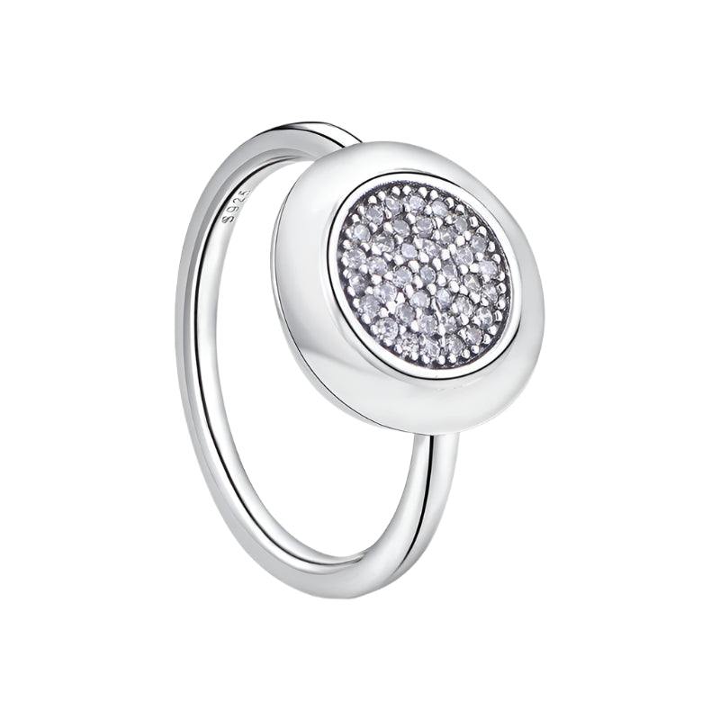 Silver ring with gemstones and 'Sterling 925' stamp on a white background