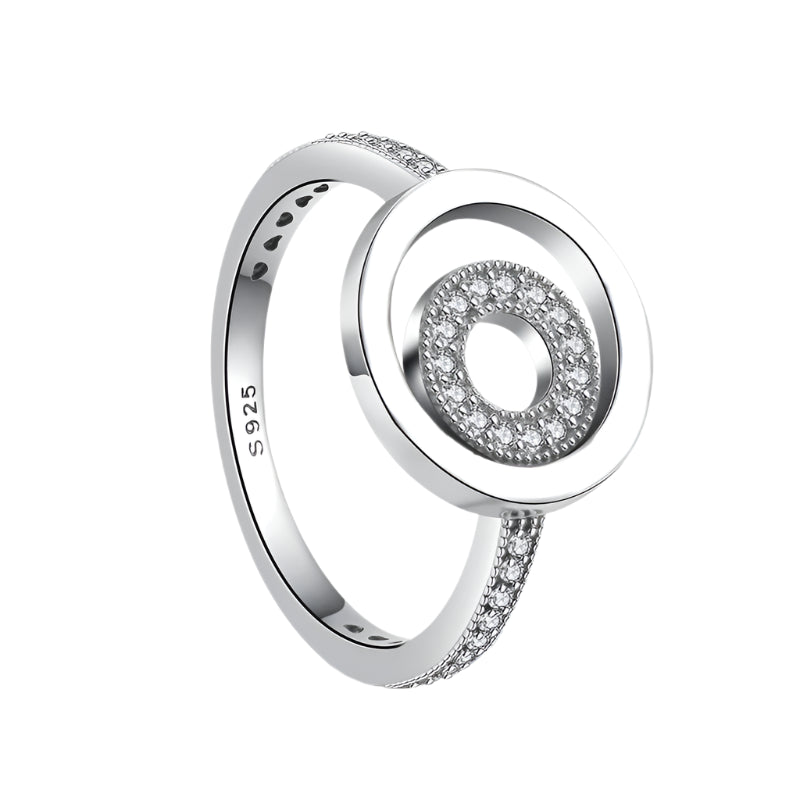 Silver ring with diamond accents on a white background, featuring 'Sterling 925' marking.