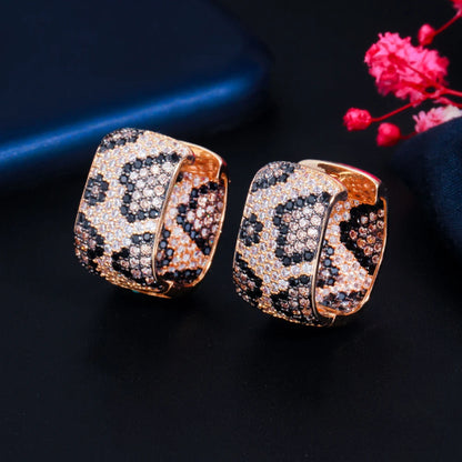 Luxury Leopard Square Cubic Zirconia Earrings