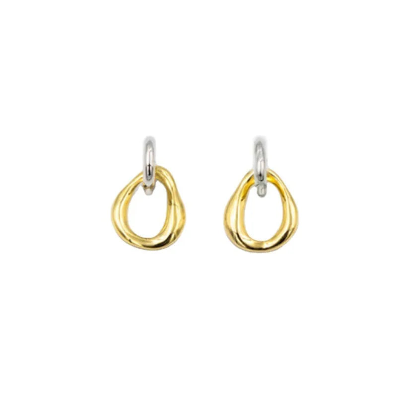 Dual Flow: Gold & Silver Abstract Drop Earrings