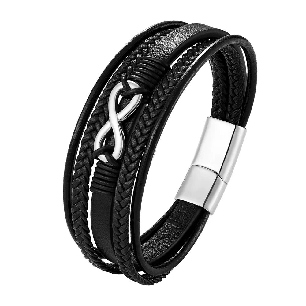 Multi-Layer Genuine Leather infinity Bracelet.
