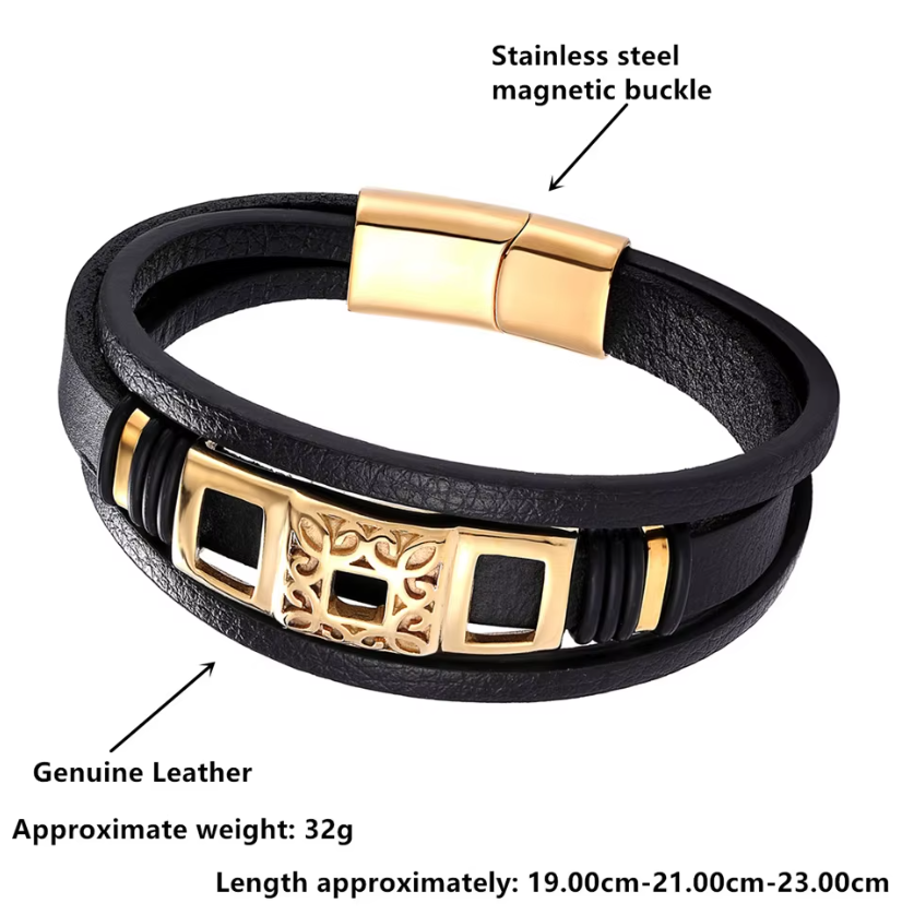 Leather Bracelet for Men Braided Cuff Wristband Stainless Steel Clasp