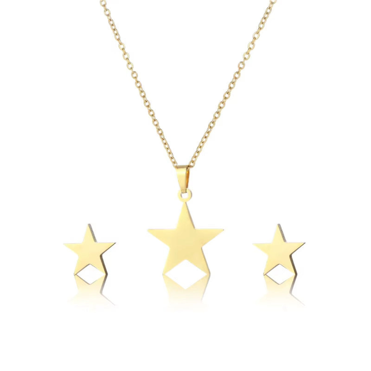 Gold star pendant necklace with matching earrings
