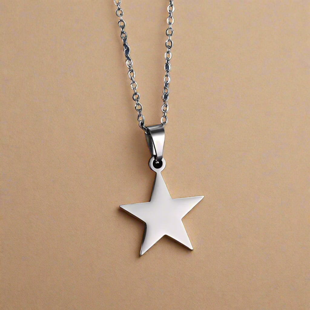 Silver star stainless steel jewelry set close-up