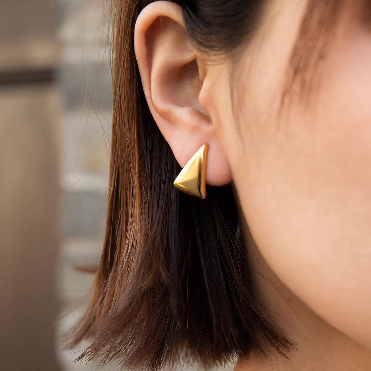 Golden Edge: Geometric Triangle Earrings