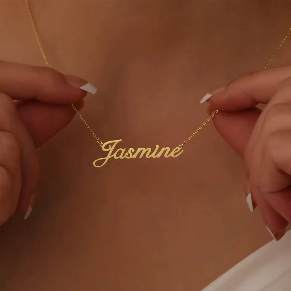 Elegant script necklace in polished gold finish