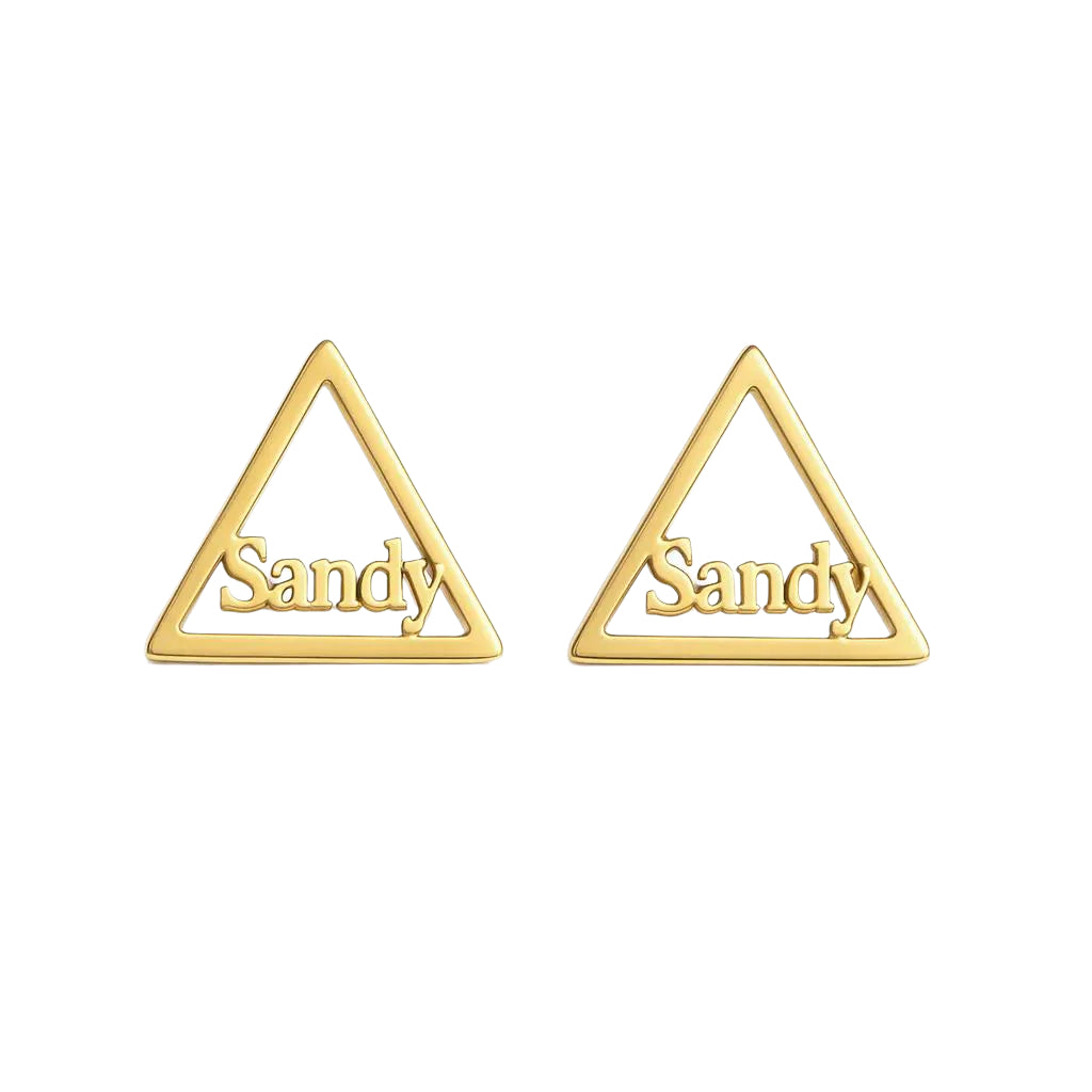  Gold triangular earrings with customizable names
