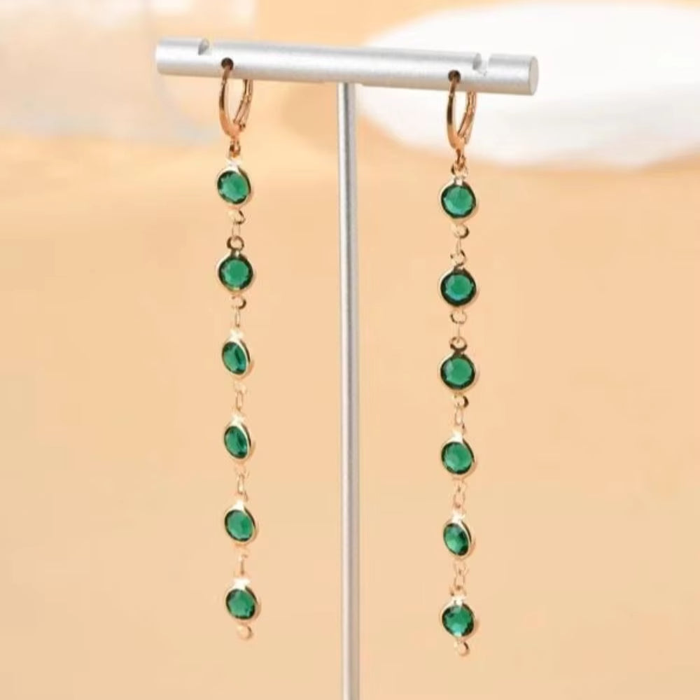 Emerald Muse: Long Crystal Tassel Earrings