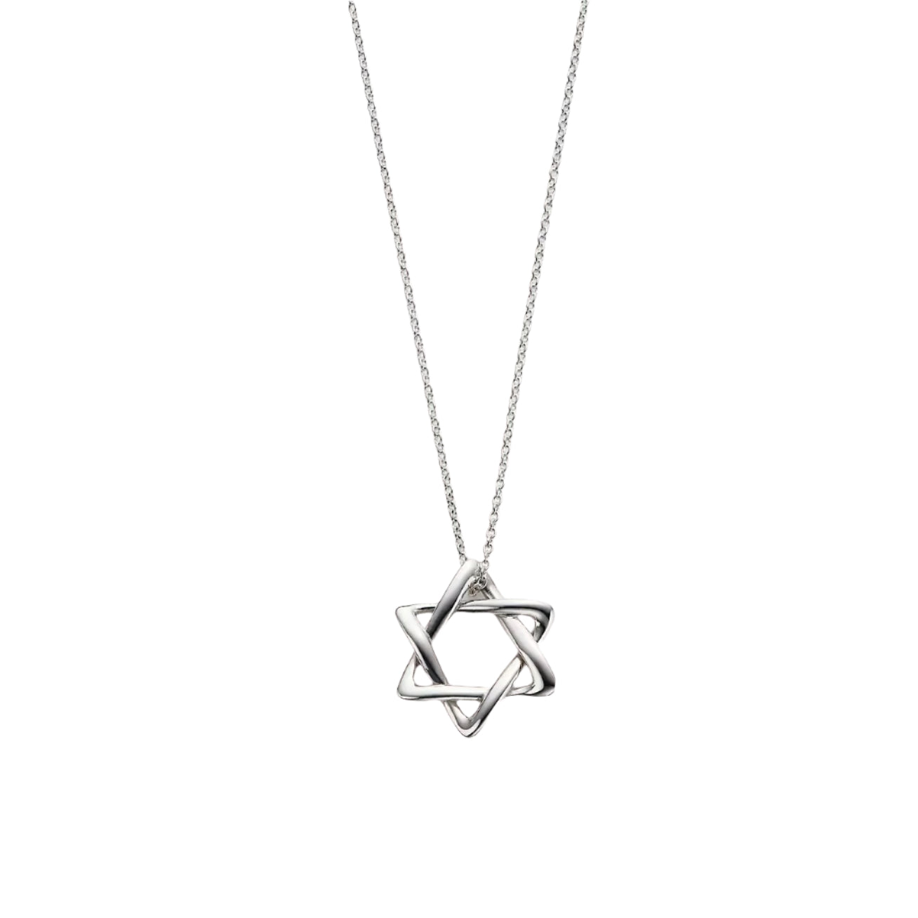 Elegant silver necklace displayed on a textured surface.