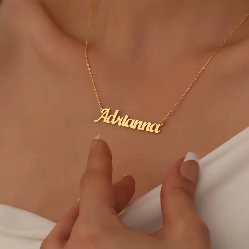 Elegant script necklace in polished gold finish