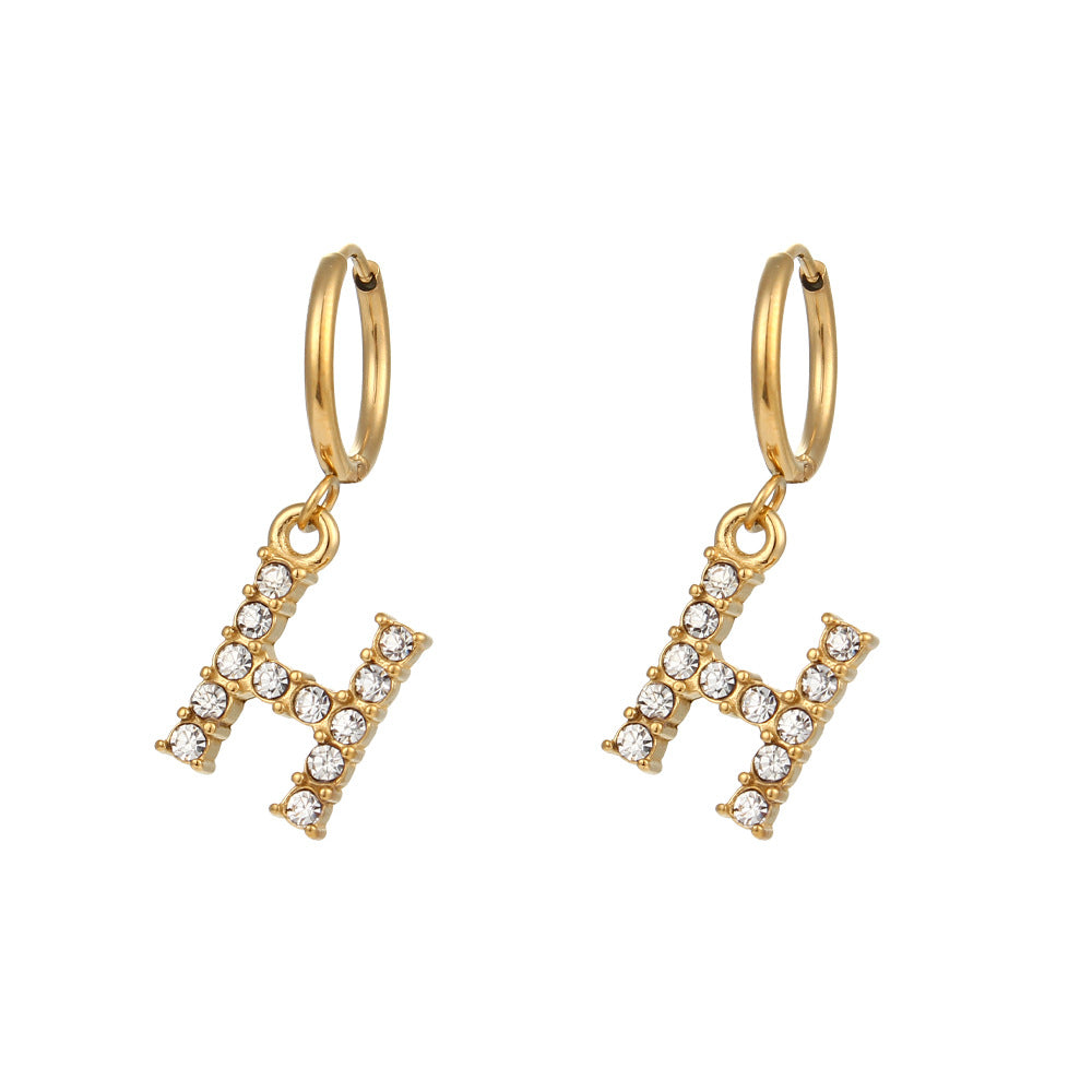 Plated Micro Set Zircon Letter Earrings For Women