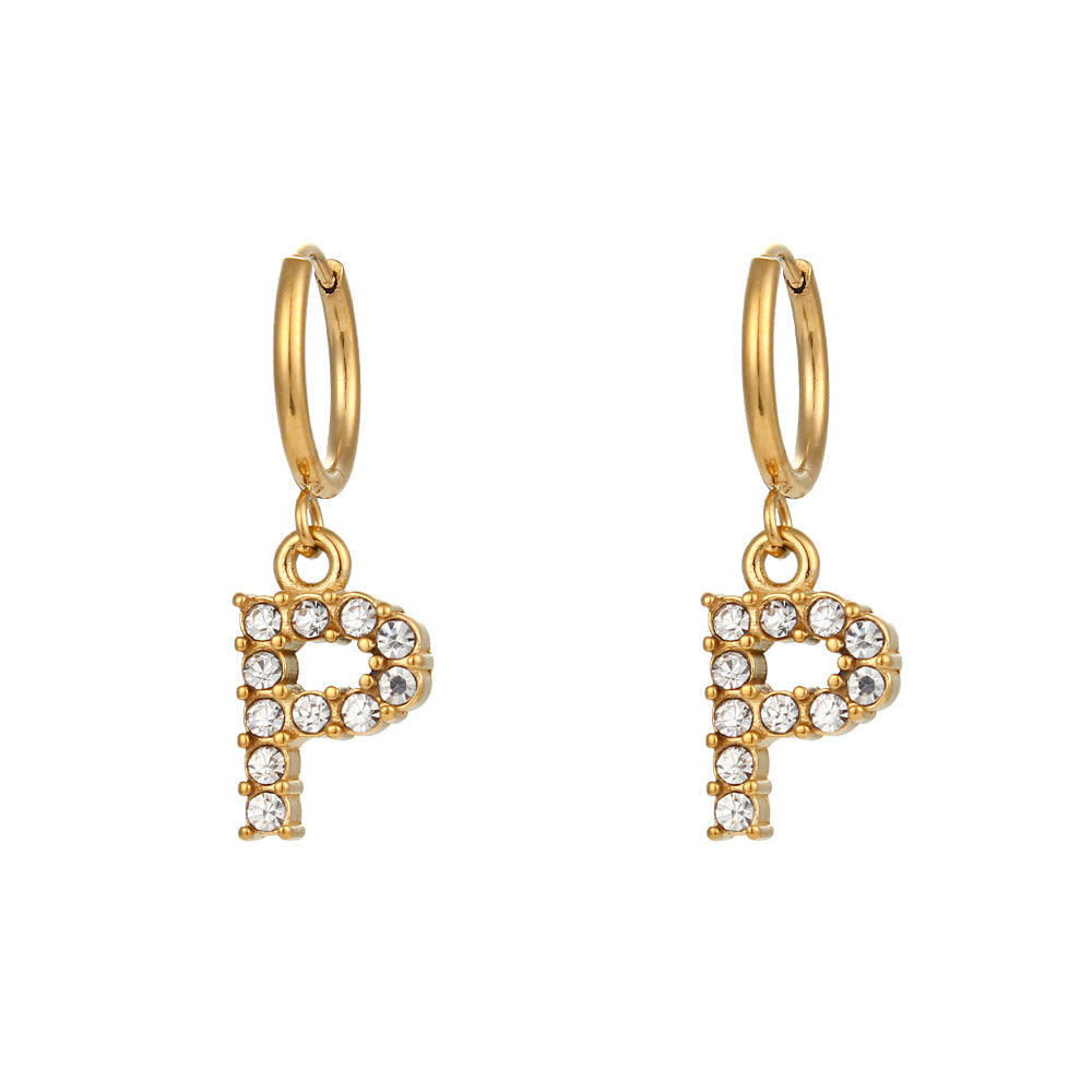 Plated Micro Set Zircon Letter Earrings For Women