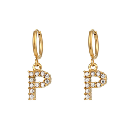 Plated Micro Set Zircon Letter Earrings For Women