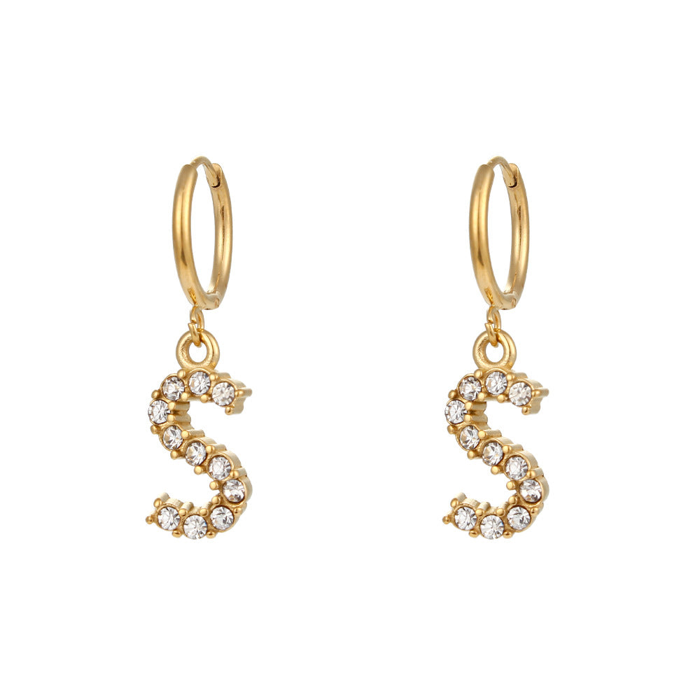 Plated Micro Set Zircon Letter Earrings For Women