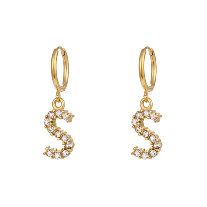 Plated Micro Set Zircon Letter Earrings For Women