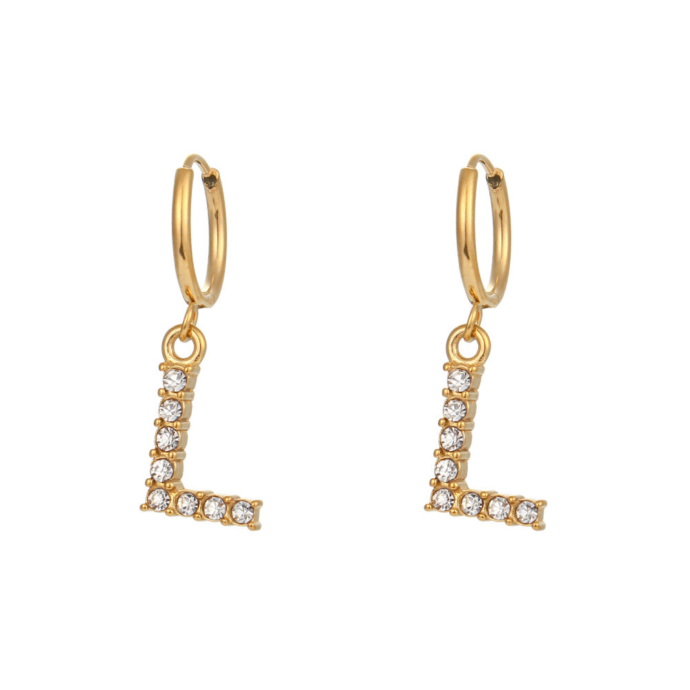 Plated Micro Set Zircon Letter Earrings For Women