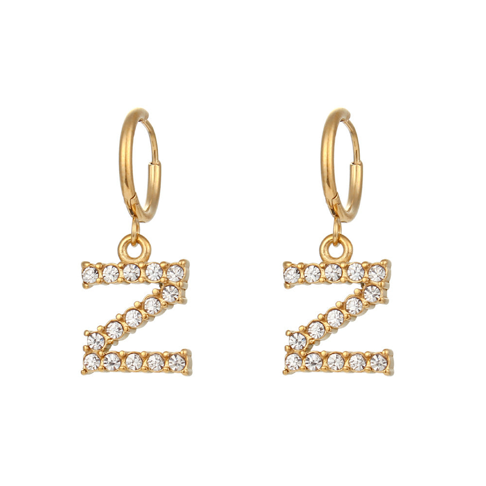 Plated Micro Set Zircon Letter Earrings For Women