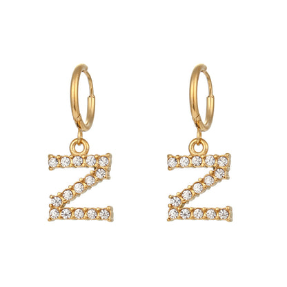 Plated Micro Set Zircon Letter Earrings For Women