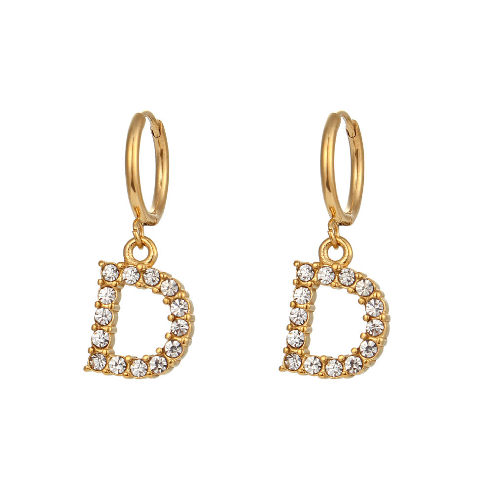 Plated Micro Set Zircon Letter Earrings For Women