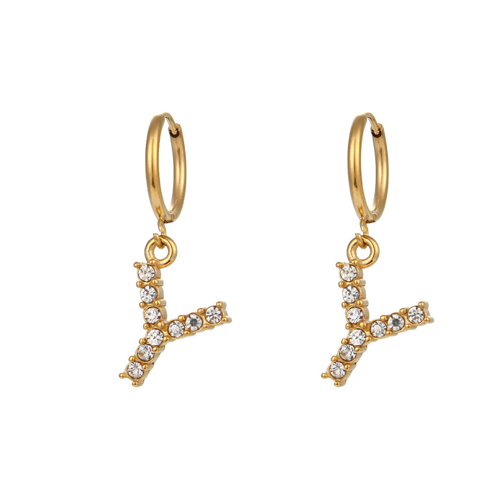 Plated Micro Set Zircon Letter Earrings For Women