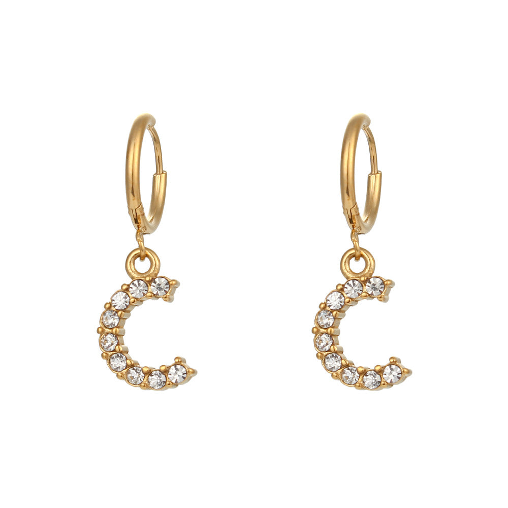 Plated Micro Set Zircon Letter Earrings For Women