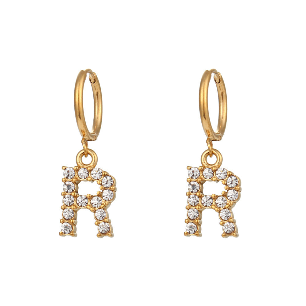 Plated Micro Set Zircon Letter Earrings For Women