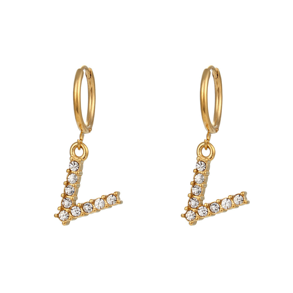 Plated Micro Set Zircon Letter Earrings For Women