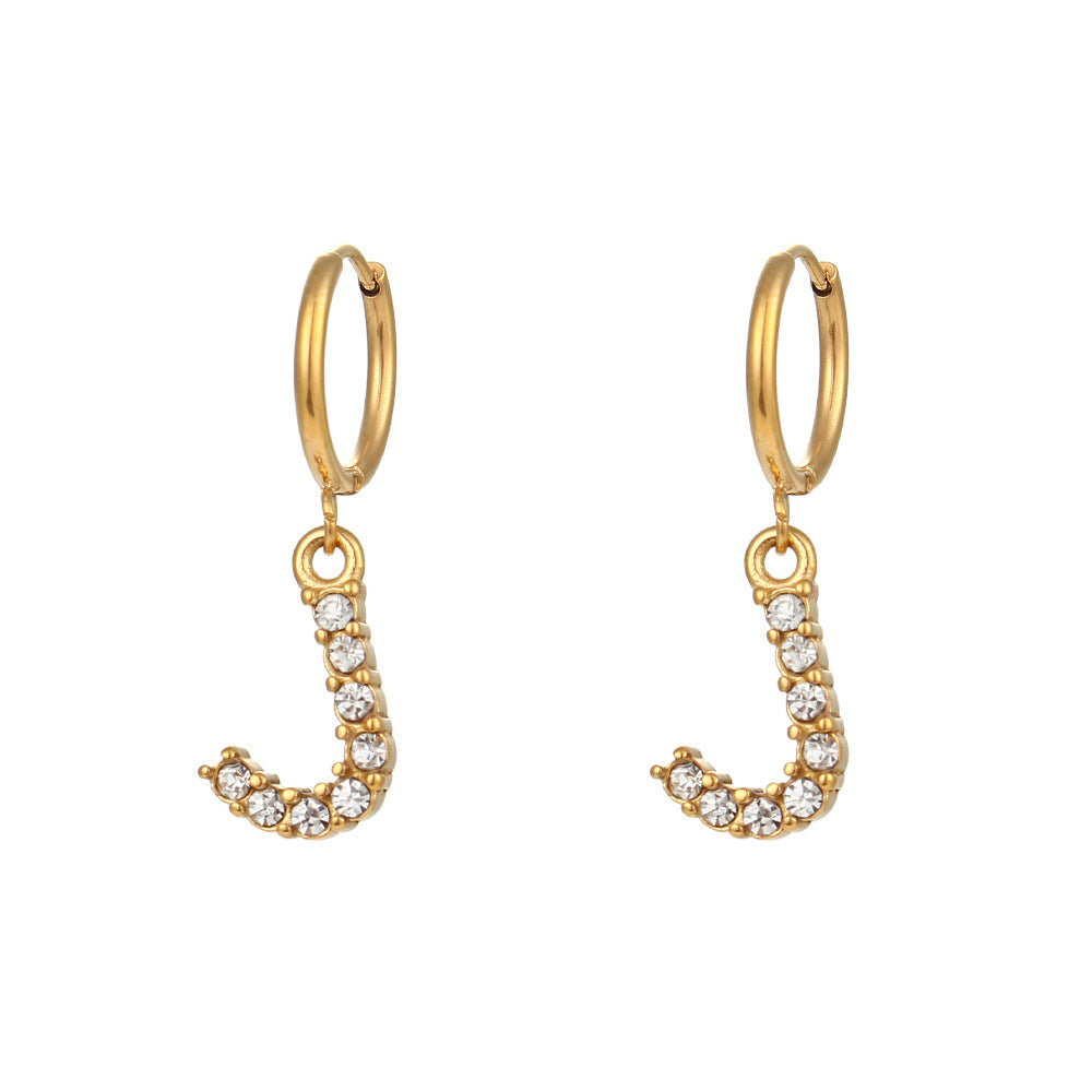 Plated Micro Set Zircon Letter Earrings For Women