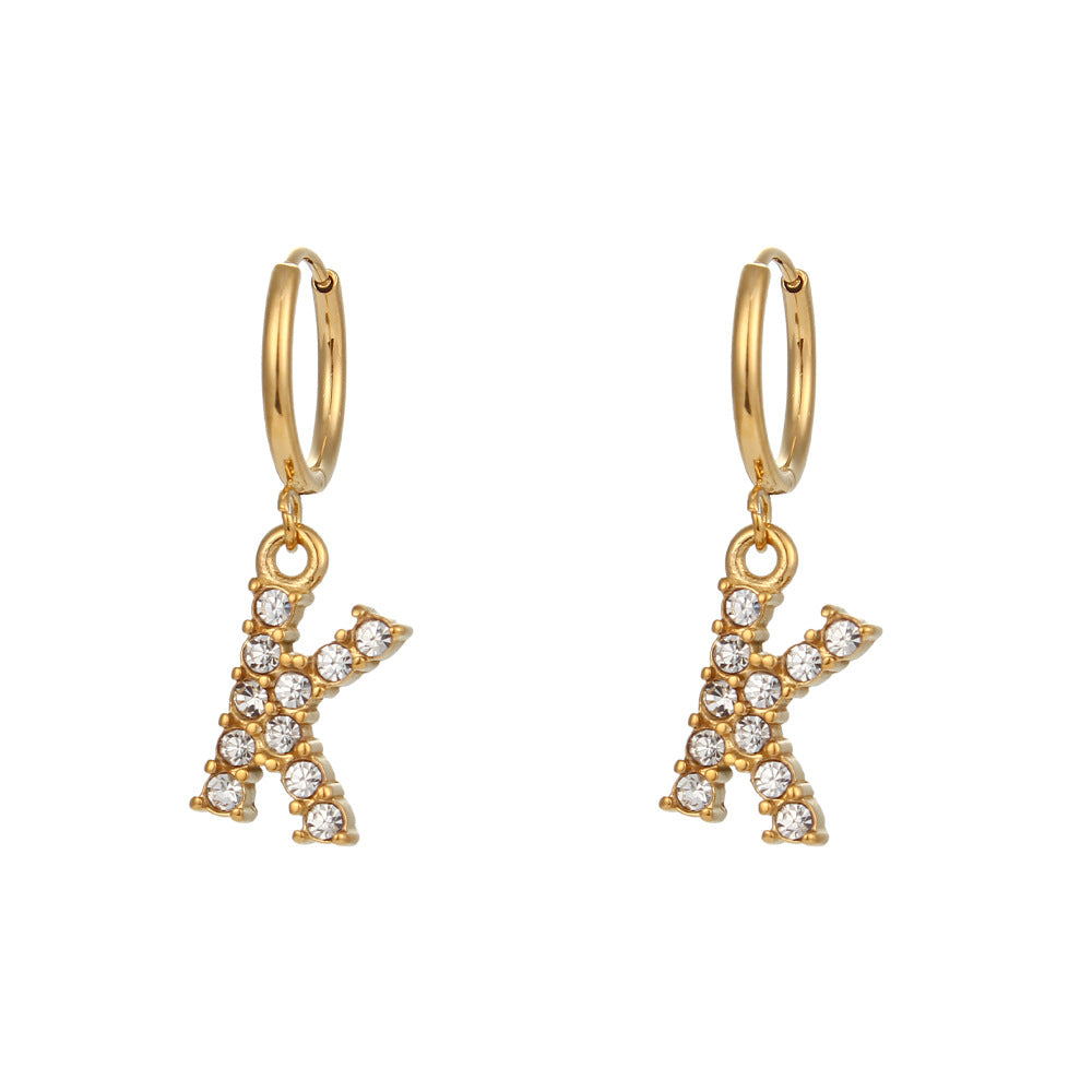 Plated Micro Set Zircon Letter Earrings For Women