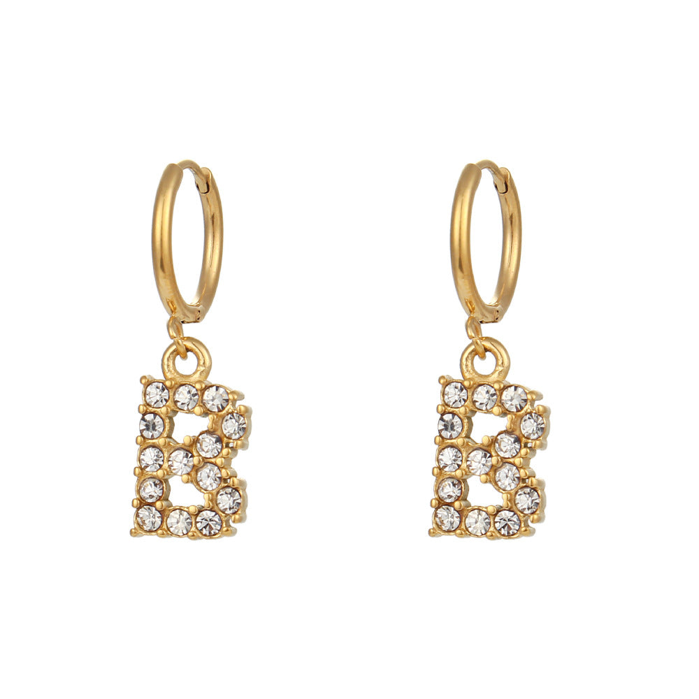 Plated Micro Set Zircon Letter Earrings For Women