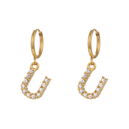 Plated Micro Set Zircon Letter Earrings For Women