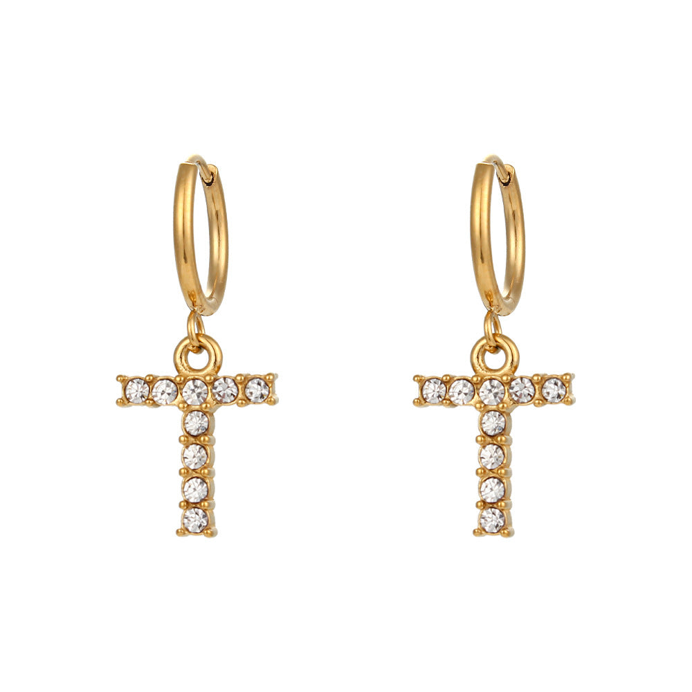 Plated Micro Set Zircon Letter Earrings For Women