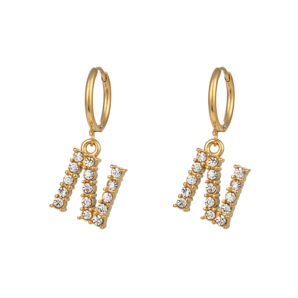 Plated Micro Set Zircon Letter Earrings For Women