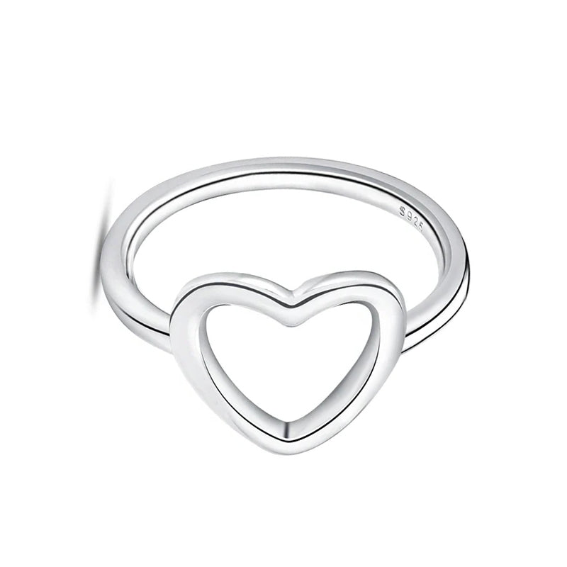 Silver heart-shaped ring on a white background