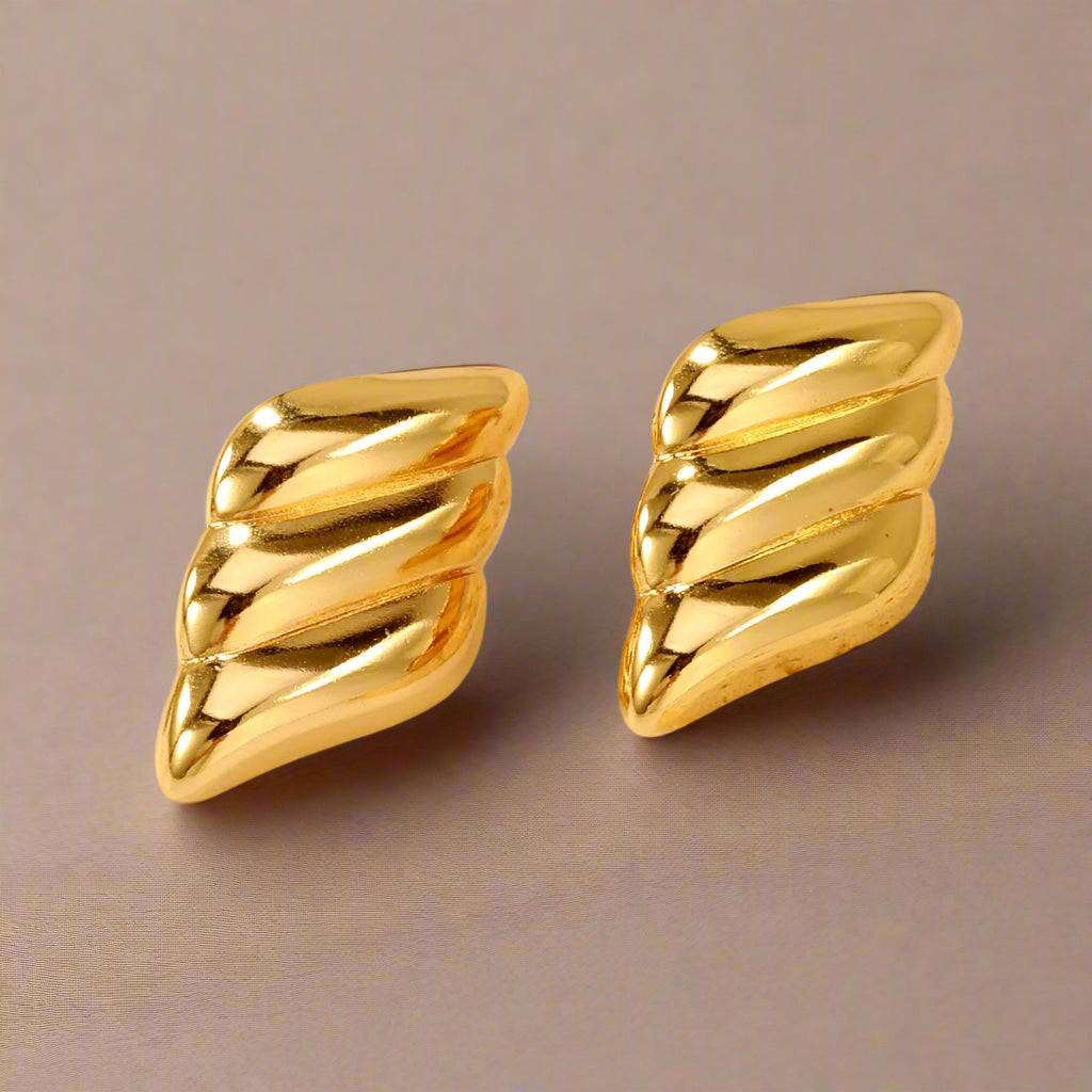 Water Drop Golden Women Stud Earrings