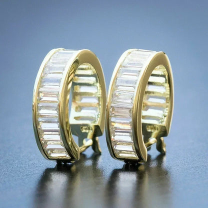 Lux Baguette Crystal Gold Hoop Earrings.