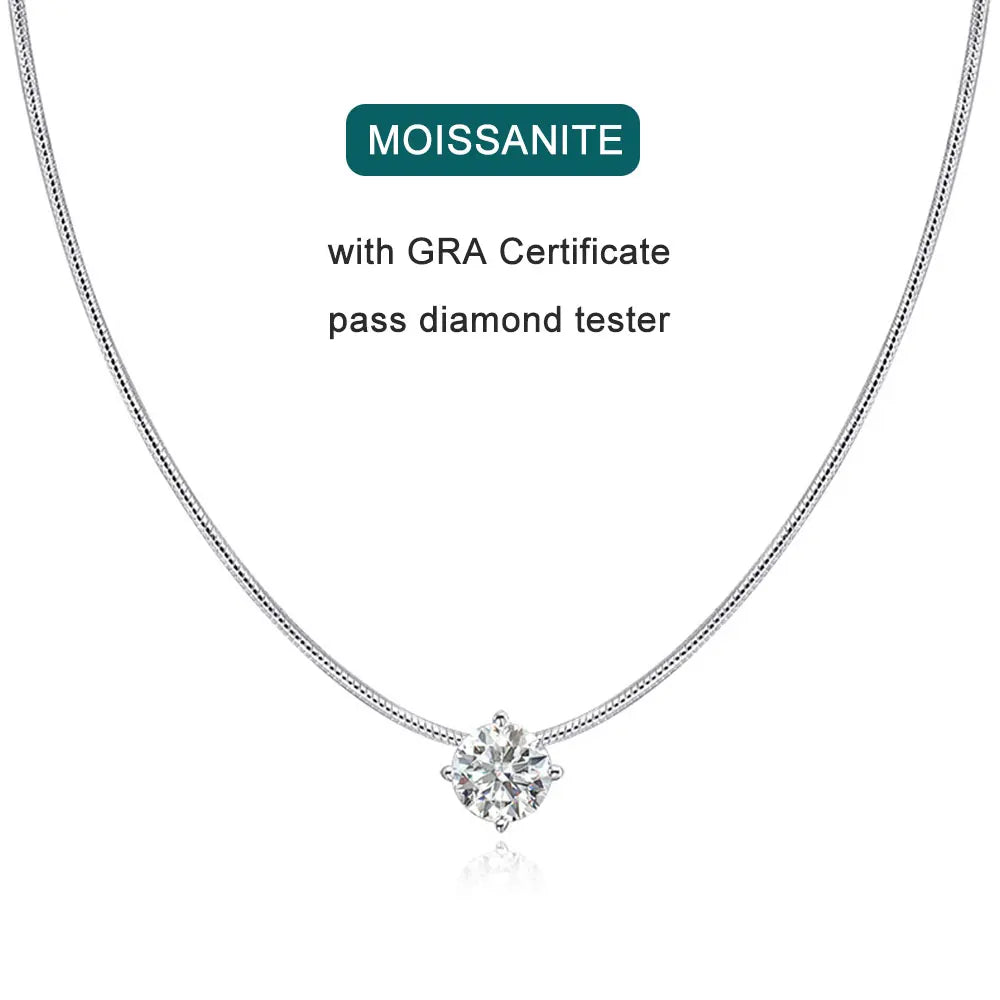 Brilliant Grace Moissanite Necklace – 925 Sterling Silver, 18K White Gold Plated