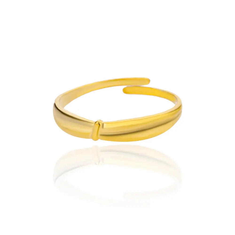Gold-plated open-ended cuff bracelet on white background