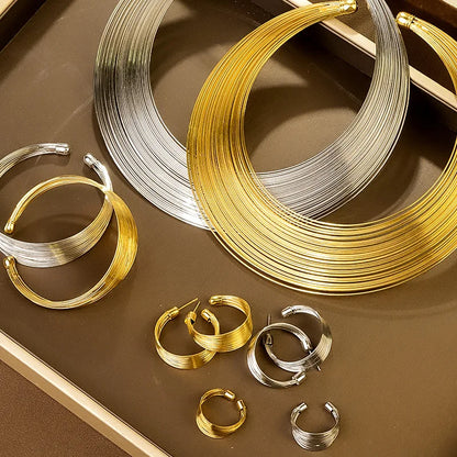 Radiant Coil Gold Jewelry Set - Necklace, Bracelet & Ring, Earrings.